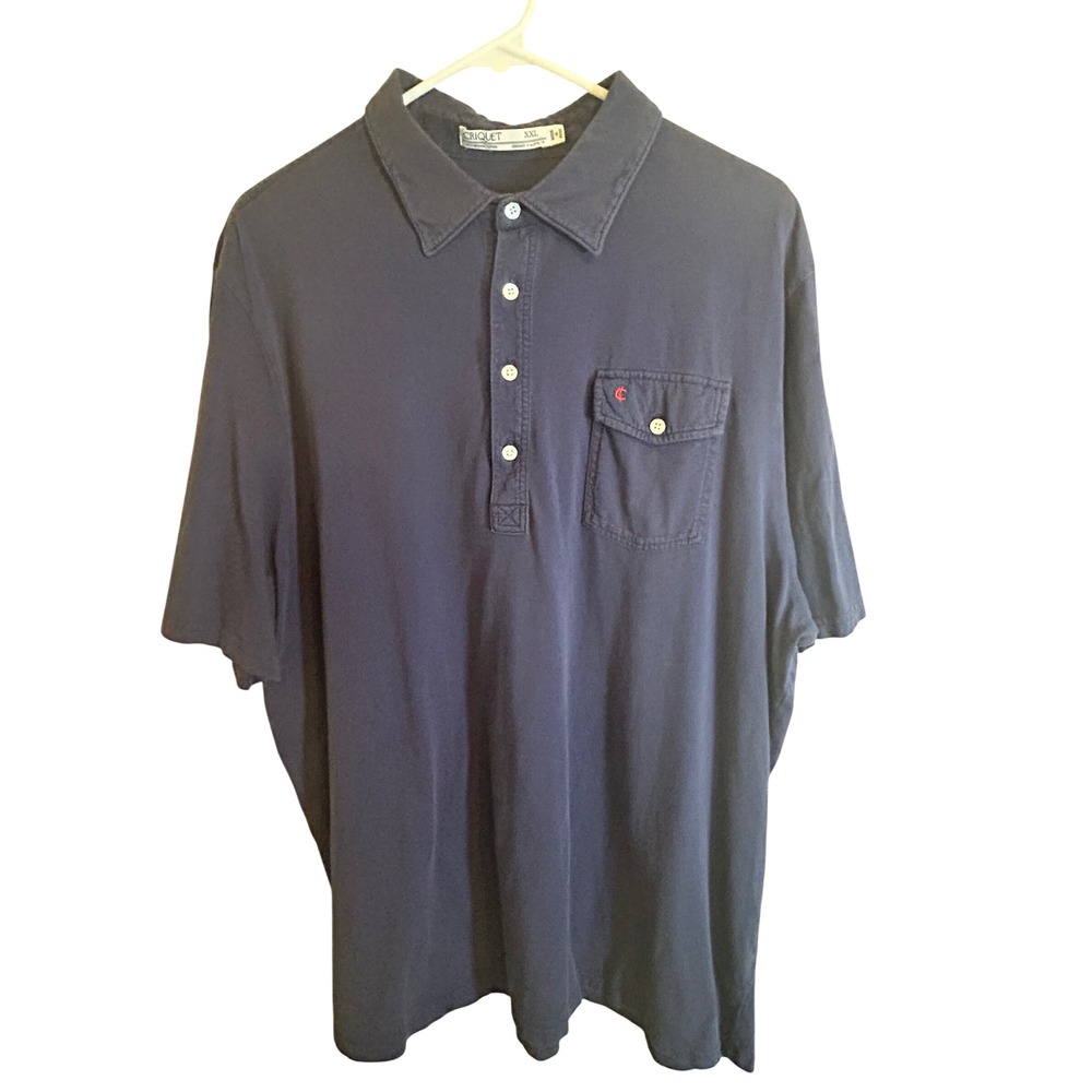 Criquet Players Shirt Polo Men XXL Navy Blue Short Sleeve Organic Cotton Logo
